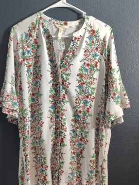 Matilda Jane White Floral Tunic with Red, Blue & Green Accents